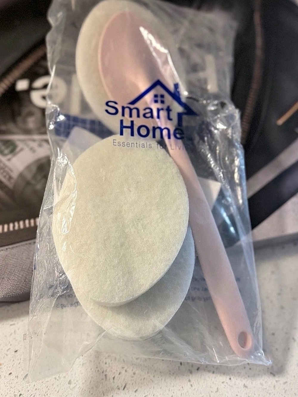 Smart Home Long Handle Scrubber With 2 Extra Heads Pink & White
